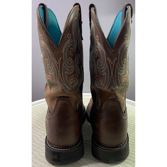 Justin Chocolate Chip Womens Leather Steel Toe Brown&Blue Cowgirl Boots Sz.6.5 B - Picture 7 of 14